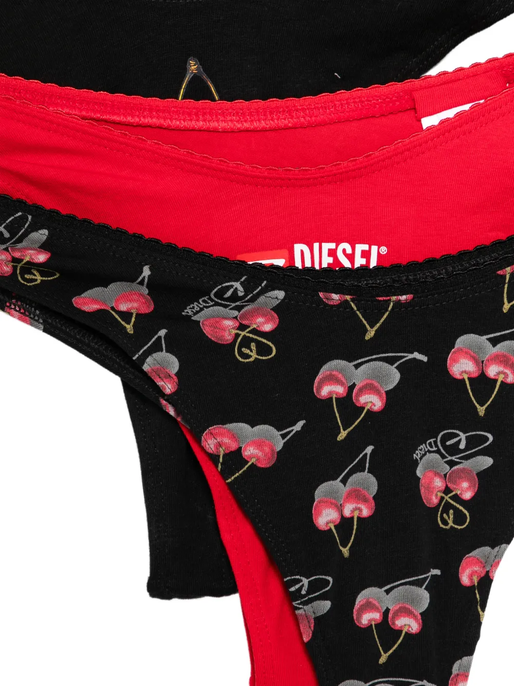  Diesel Cherry-graphics Thongs (set Of Three) - Black 