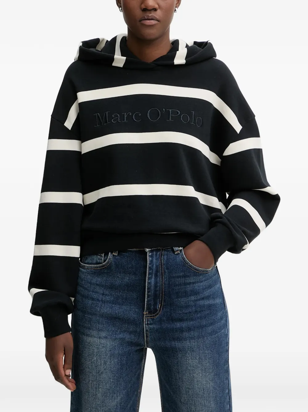 Marc O'polo Striped Hoodie In Black