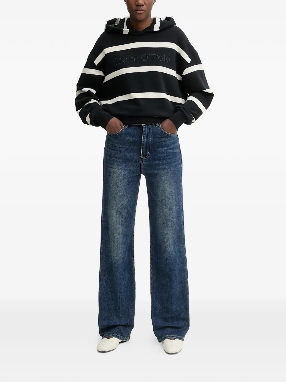 Marc O'Polo striped hoodie - Zwart