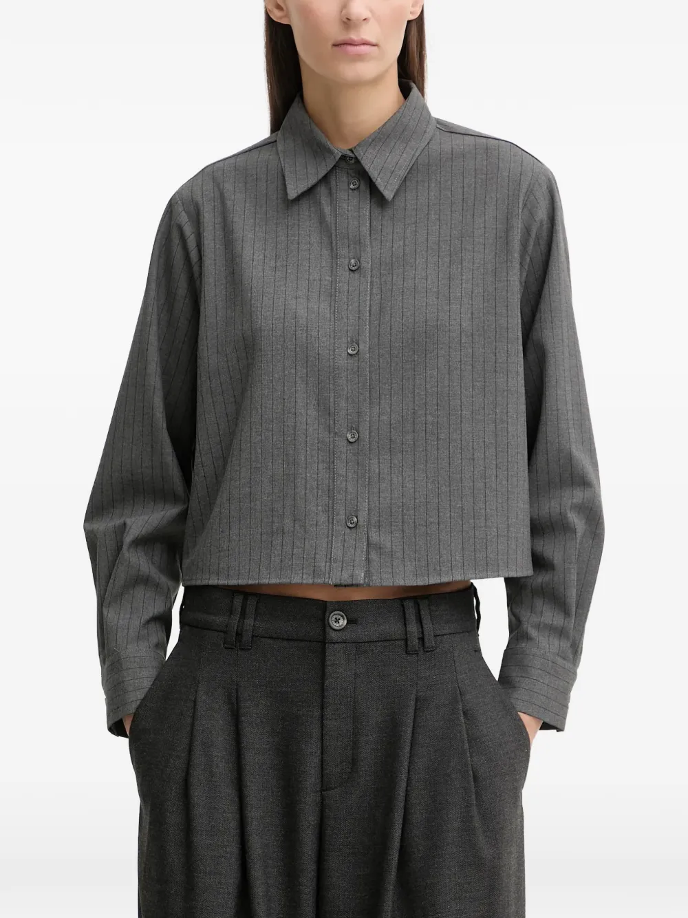 Marc O'Polo pinstripe cropped shirt - Grigio