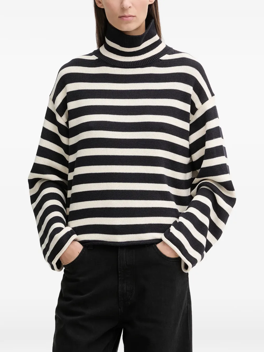 Marc O'Polo striped roll-neck knitwear - Nero