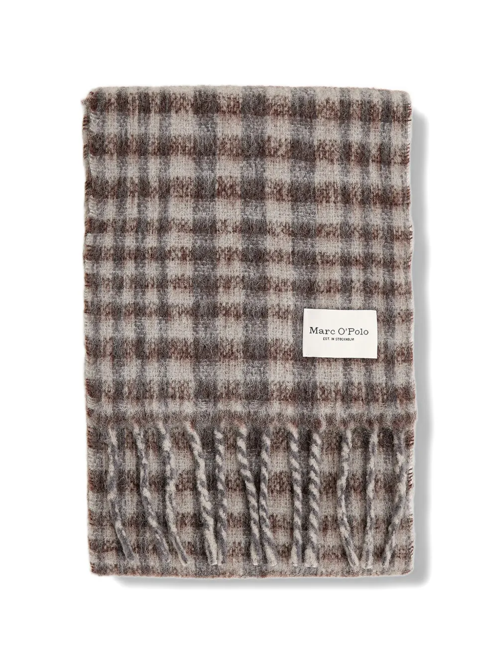 Marc O'Polo check-pattern fringed scarf - Beige
