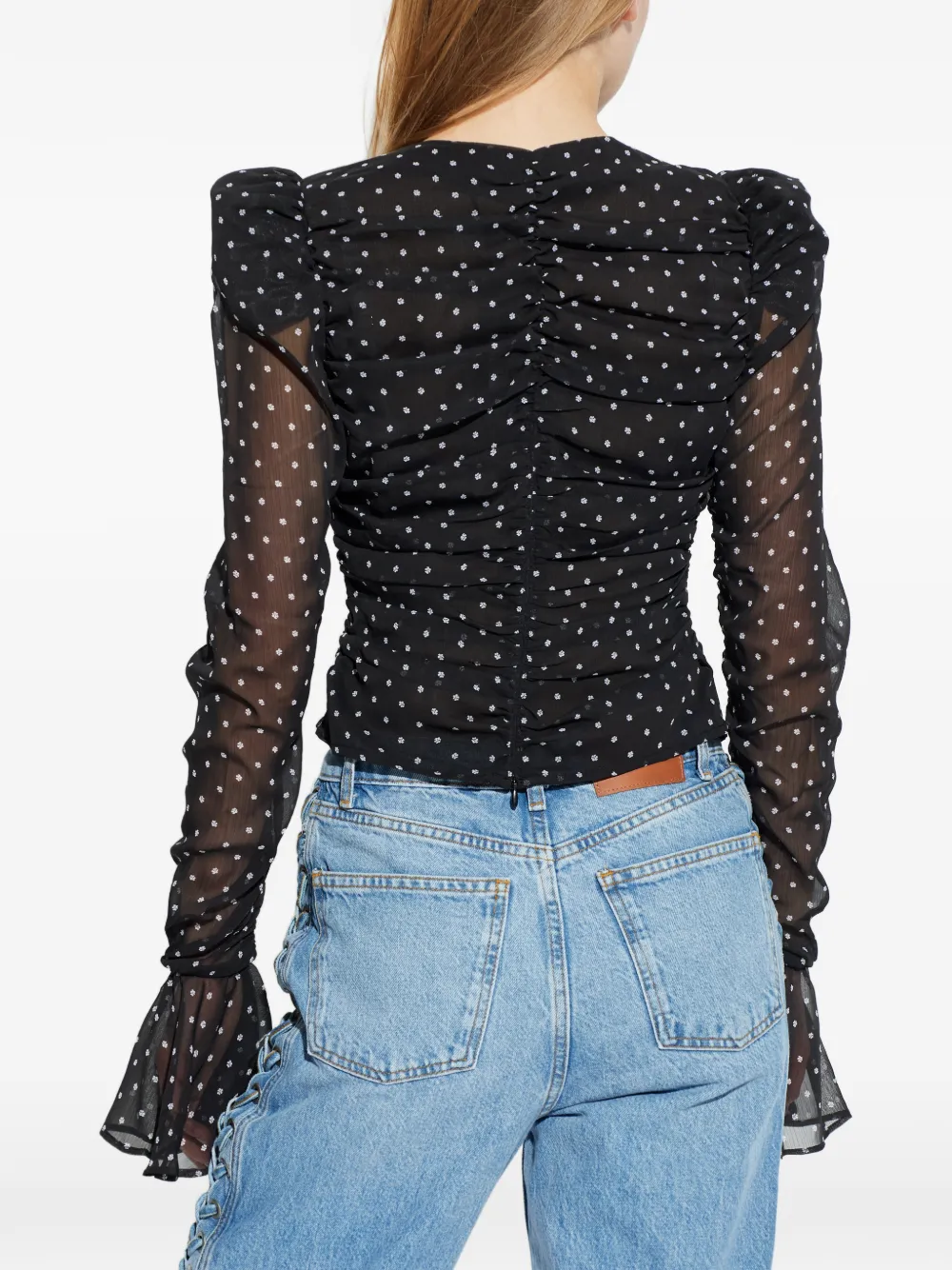 Polka-Dot Ruched Blouse