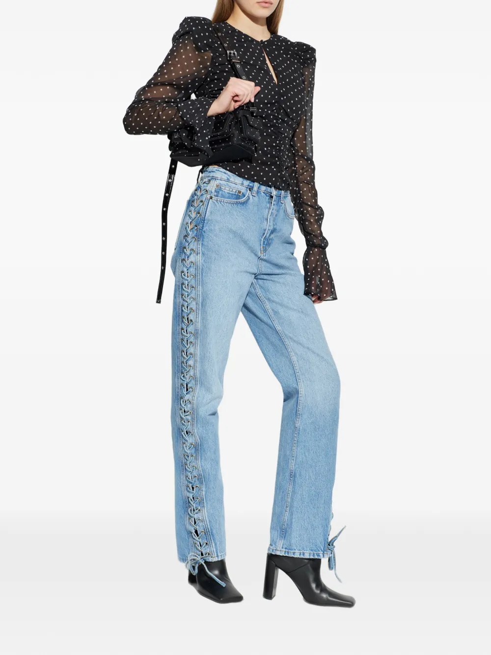 ROTATE BIRGER CHRISTENSEN polka-dot ruched blouse - Zwart