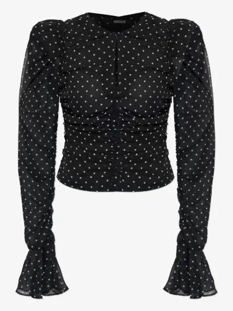 ROTATE BIRGER CHRISTENSEN chiffon ruched LS top black