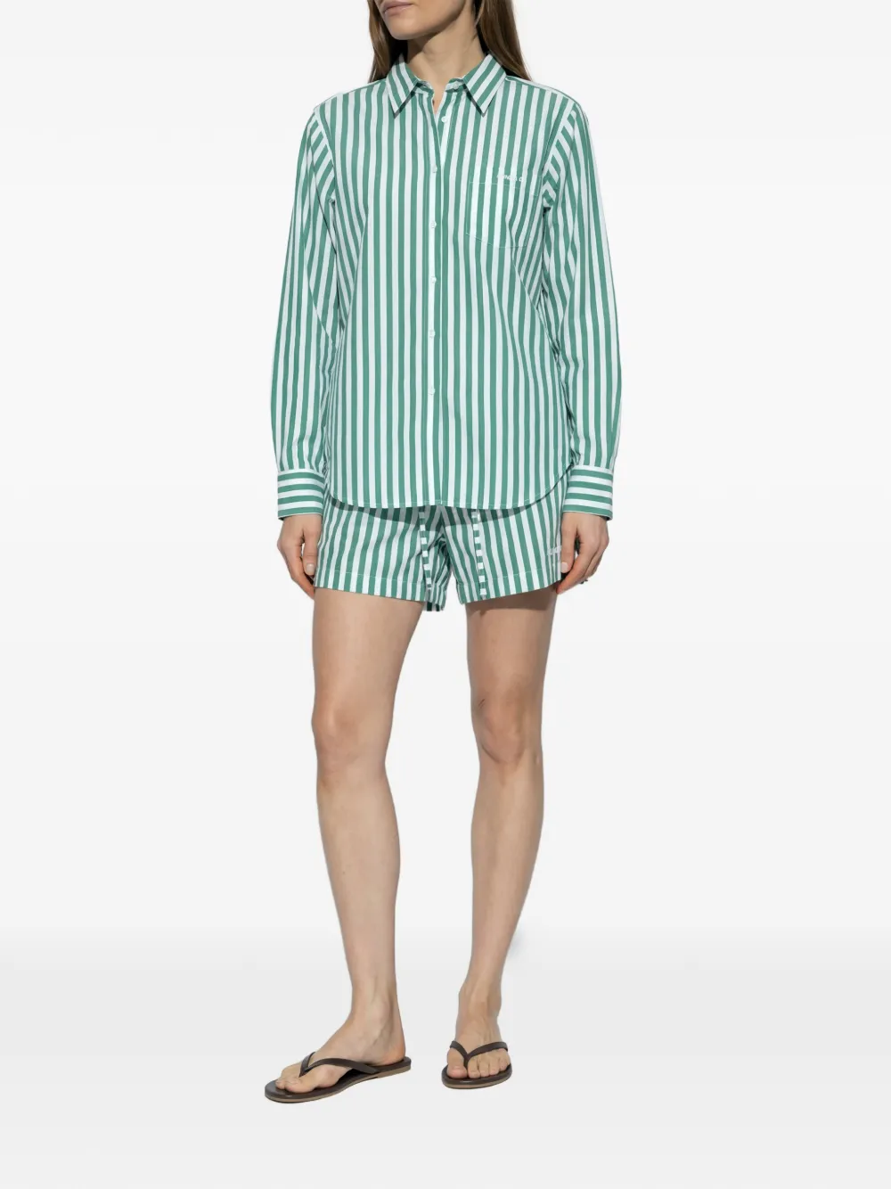 Hunza G embroidered striped shirt - Groen