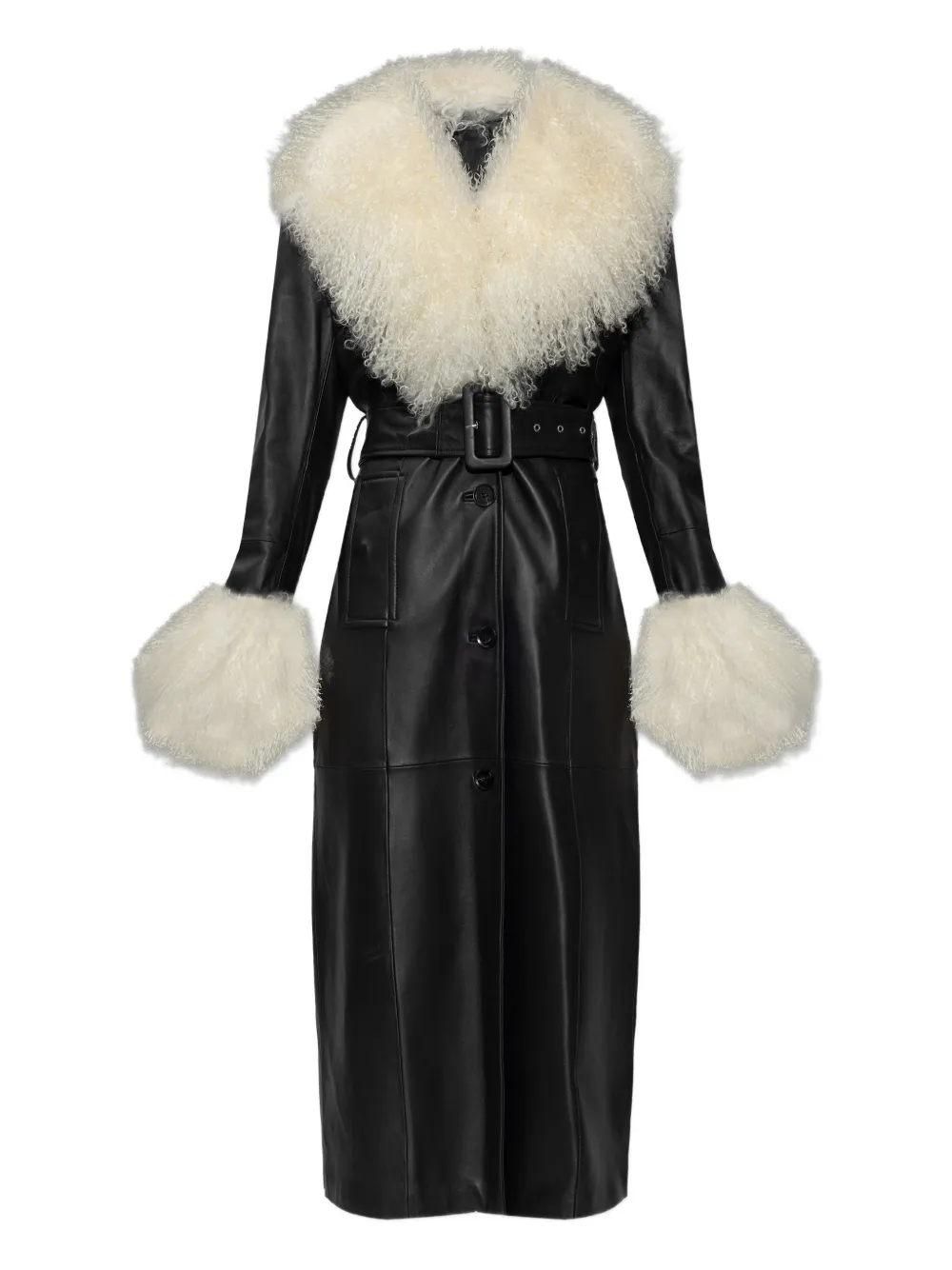 STAND STUDIO Monica fur-trim belted coat - Schwarz