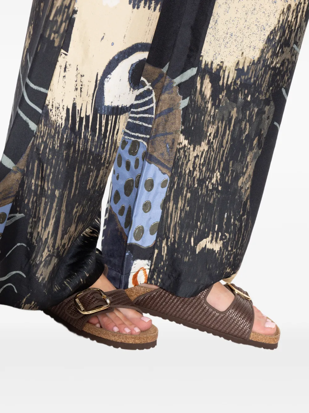 Birkenstock Arizona raffia sandalen met gesp Bruin