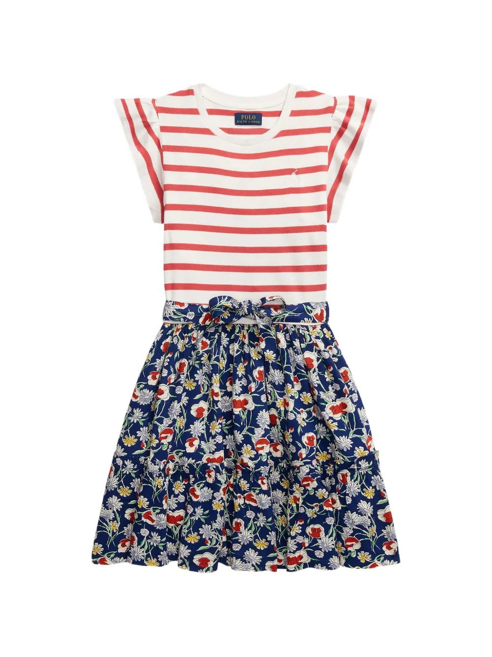 POLO RALPH LAUREN KIDS floral-print striped dress - Blau