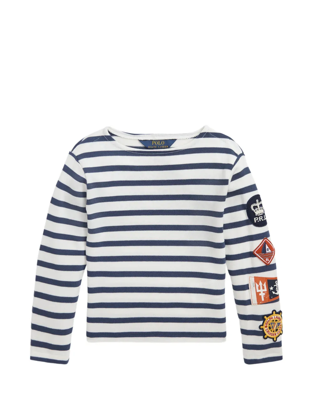 POLO RALPH LAUREN KIDS patch-detail striped T-shirt - Bianco
