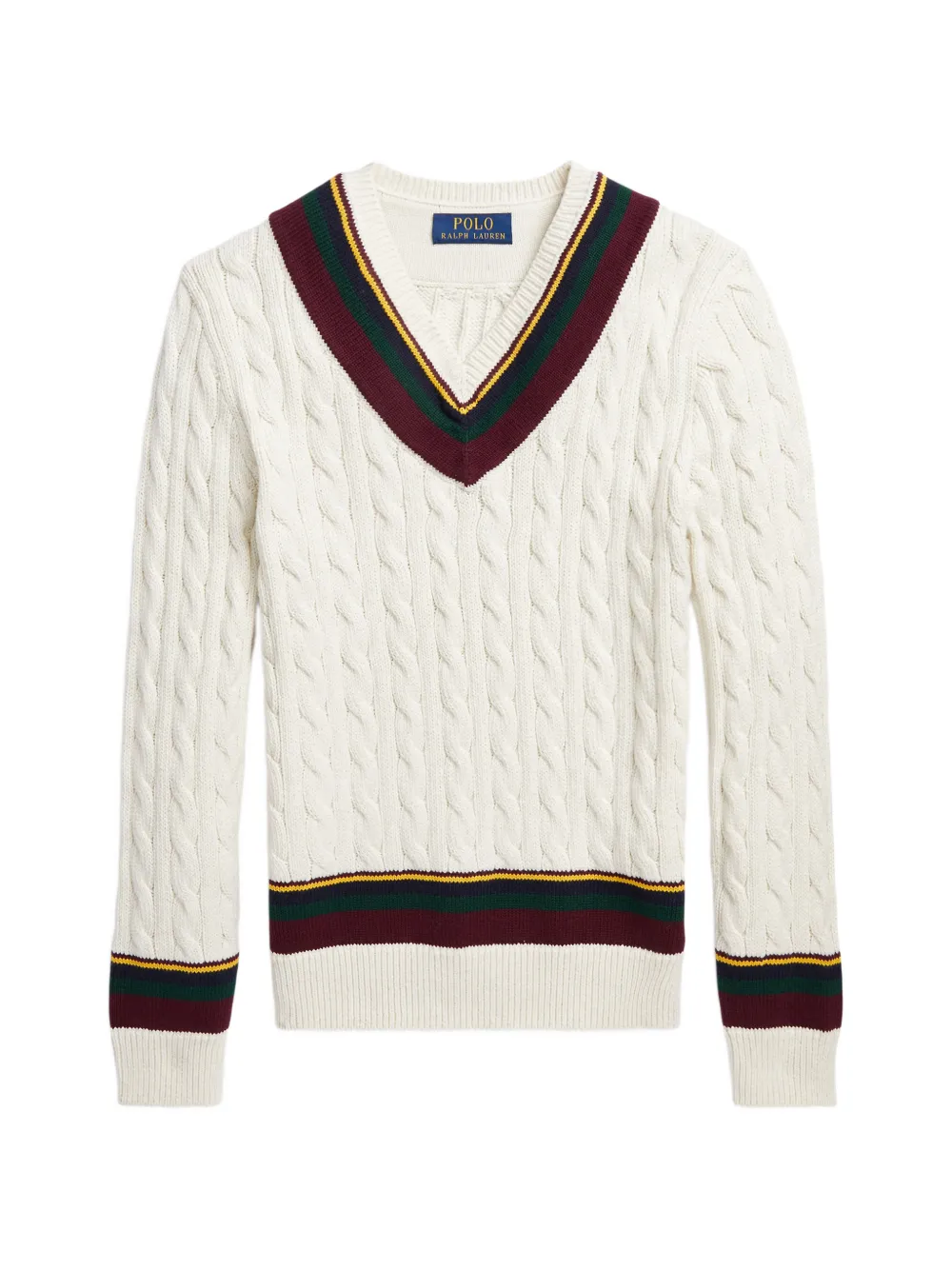 POLO RALPH LAUREN KIDS cable-knit striped-trim sweater - Toni neutri
