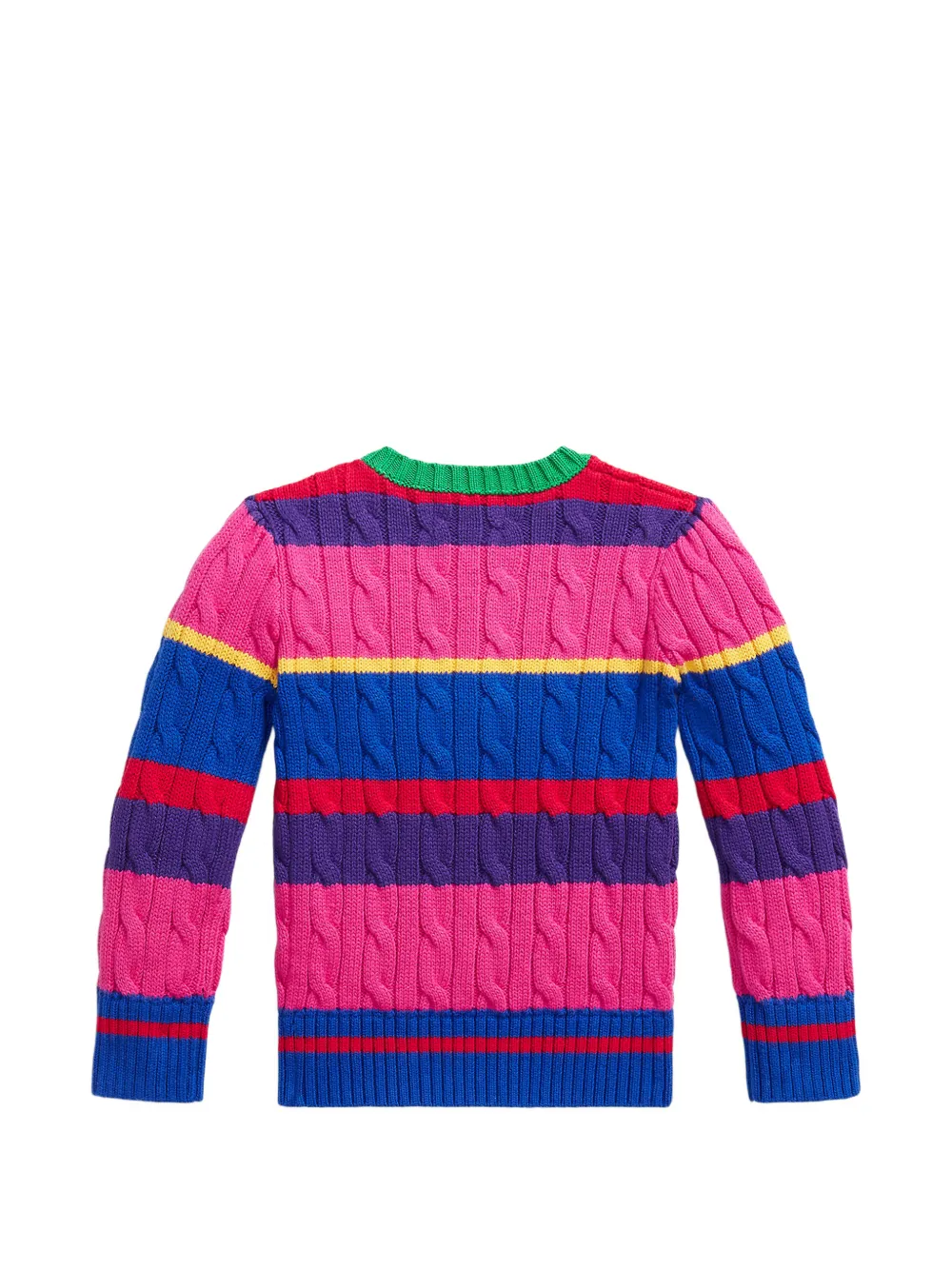 POLO RALPH LAUREN KIDS Gestreepte kabelgebreide trui Roze