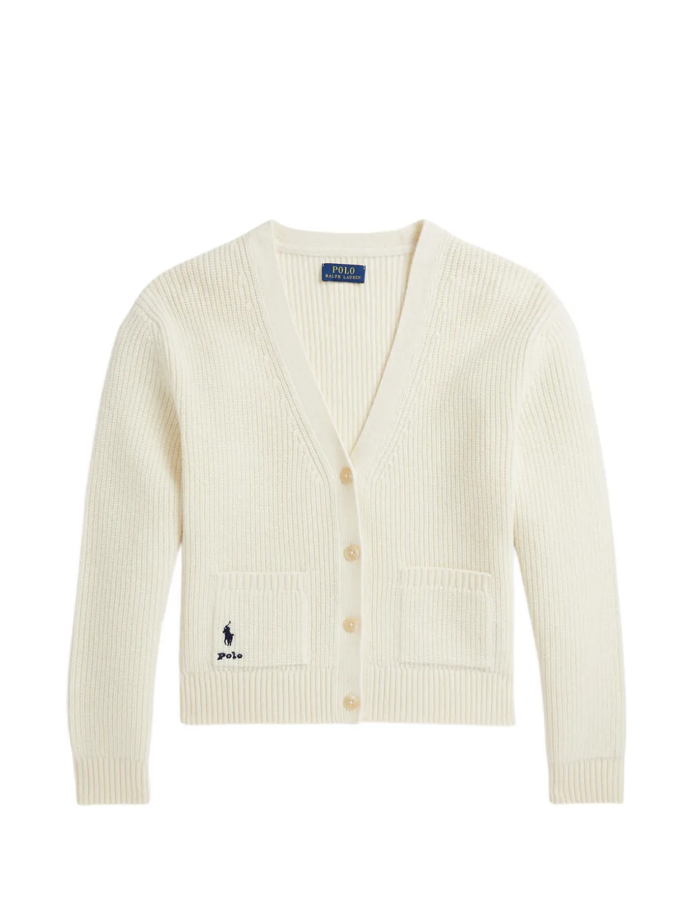 POLO RALPH LAUREN KIDS ribbed-knit logo-embroidered cardigan - Toni neutri