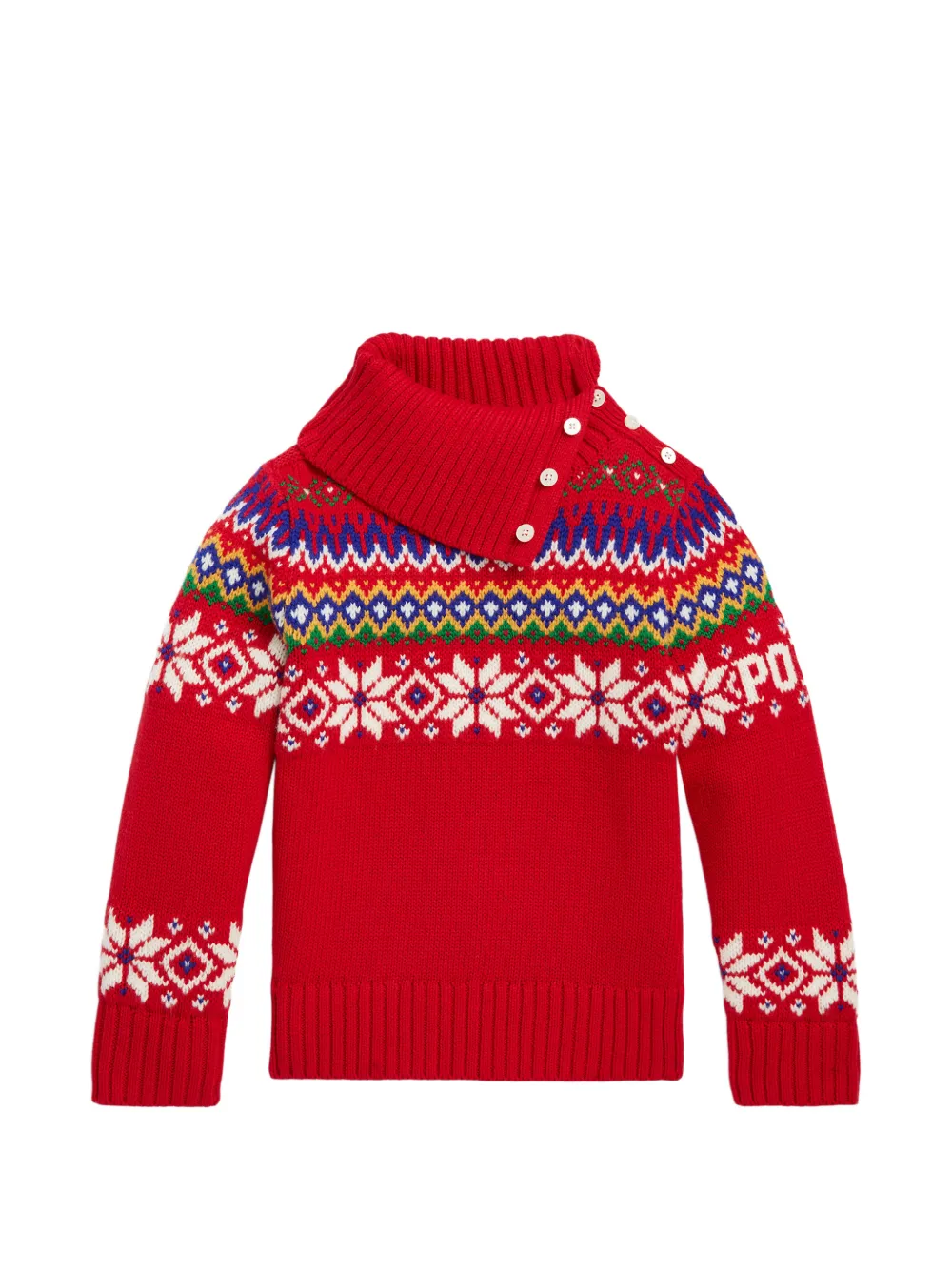 POLO RALPH LAUREN KIDS Fair-Isle button-neck sweater - Rosso