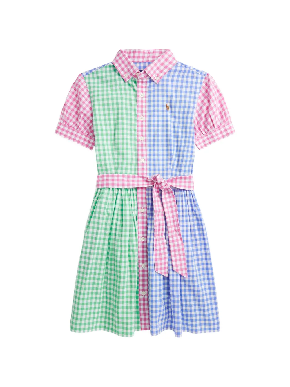 POLO RALPH LAUREN KIDS gingham-check panelled dress - Verde