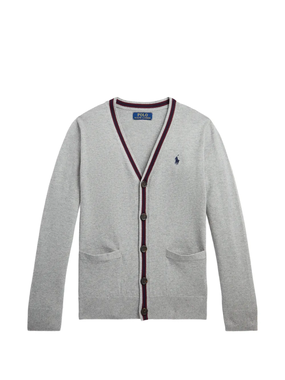 POLO RALPH LAUREN KIDS logo-embroidered striped-trim cardigan - Grau