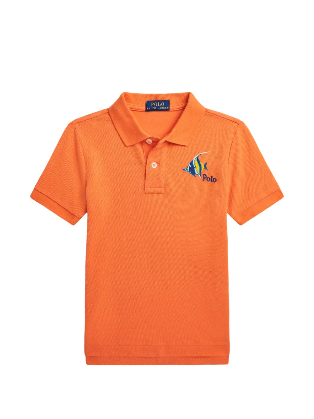POLO RALPH LAUREN KIDS fish-embroidered piqué polo shirt - Orange