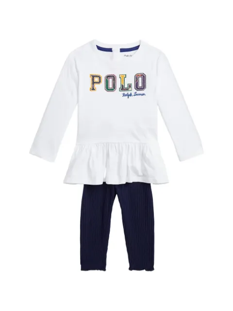 POLO RALPH LAUREN KIDS logo-embroidered ruffled trousers set