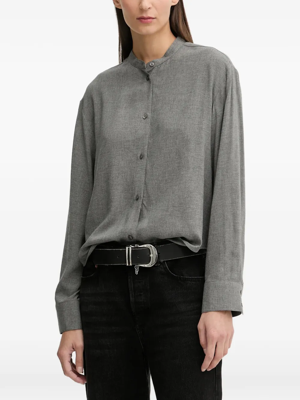 Marc O'polo Buttoned Collarless Shirt In Gray