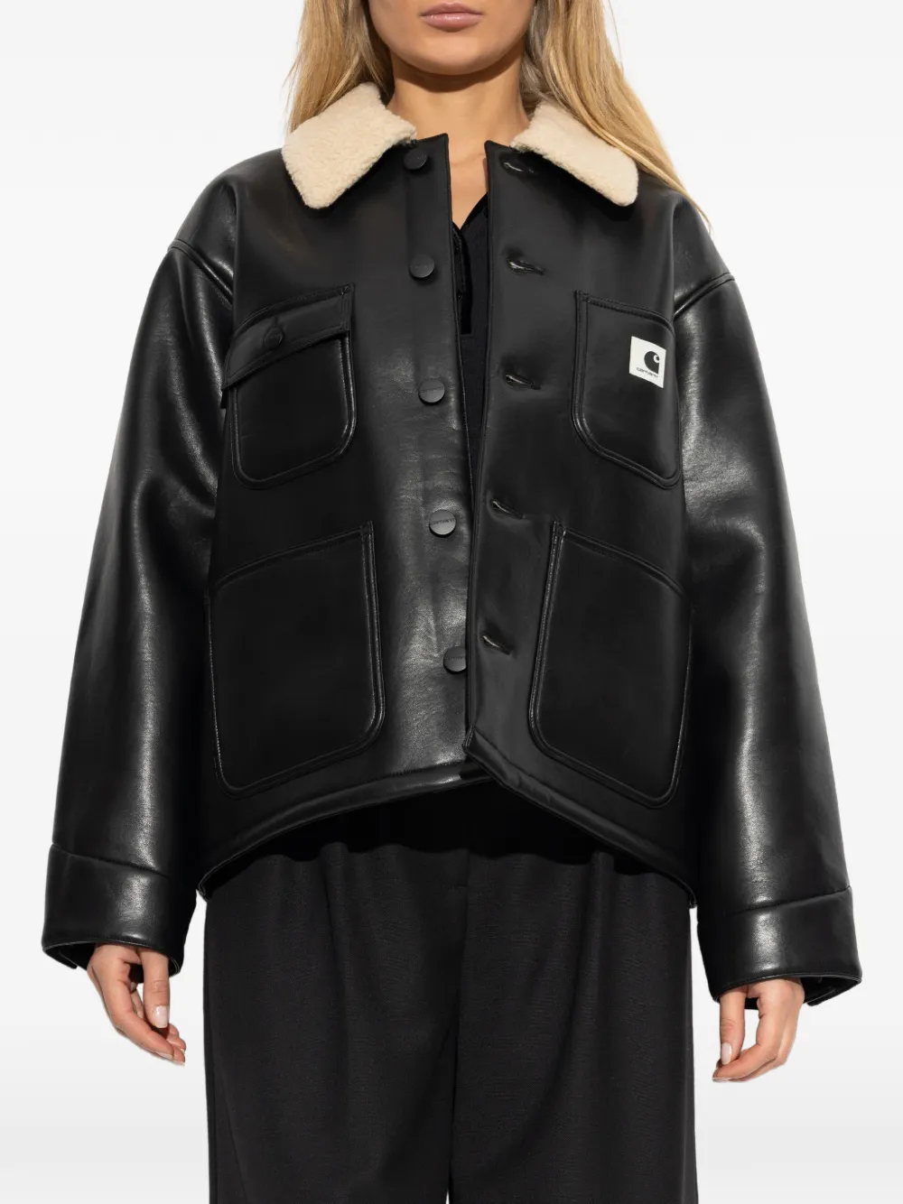 Carhartt WIP Shepton OG Michigan jas met lammy kraag Zwart