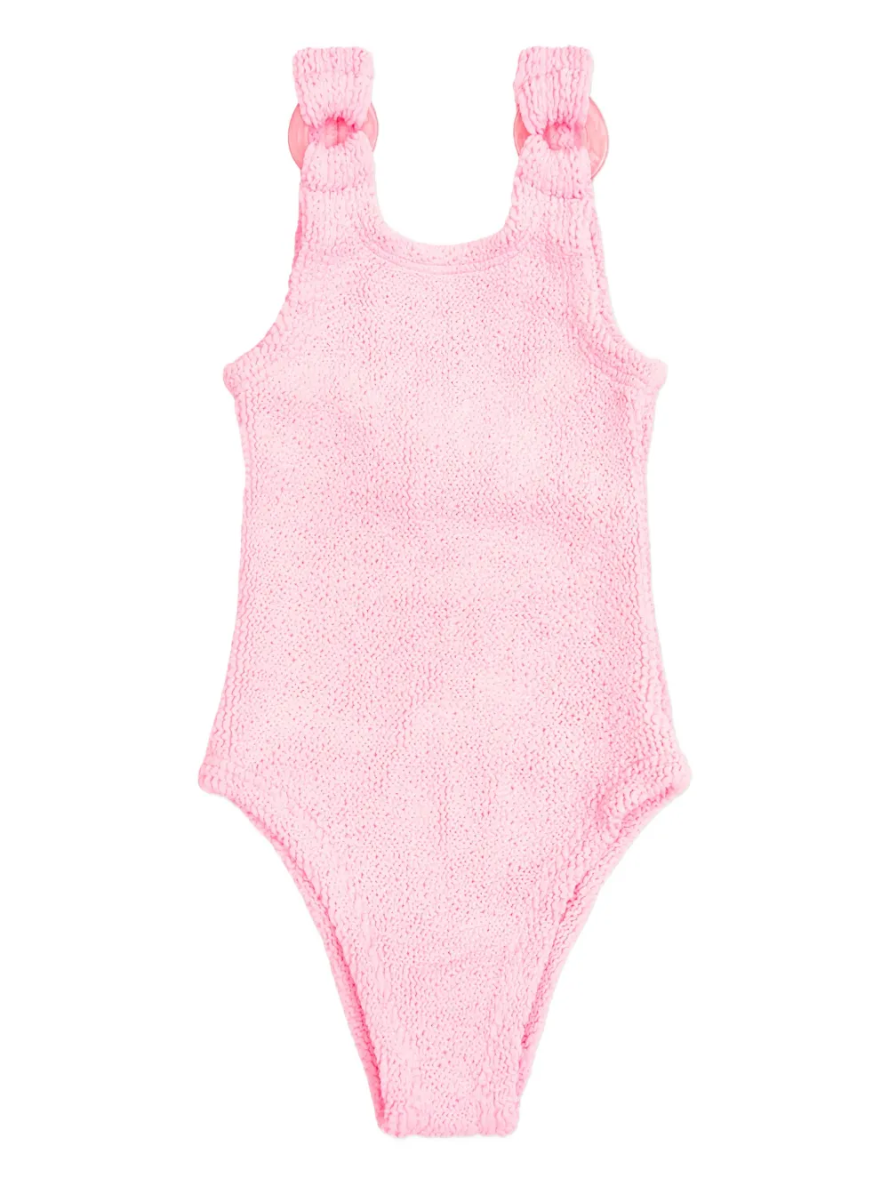 Hunza G Kids Domino crinkle ring-detail swimsuit - Rosa