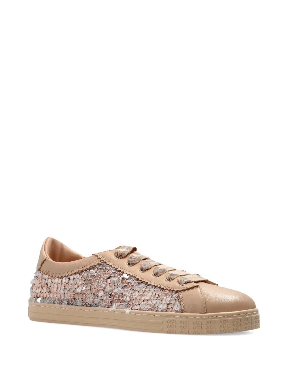AGL sequinned leather-panel sneakers - Beige