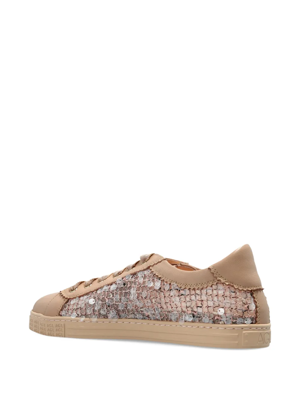 AGL sequinned leather-panel sneakers Beige