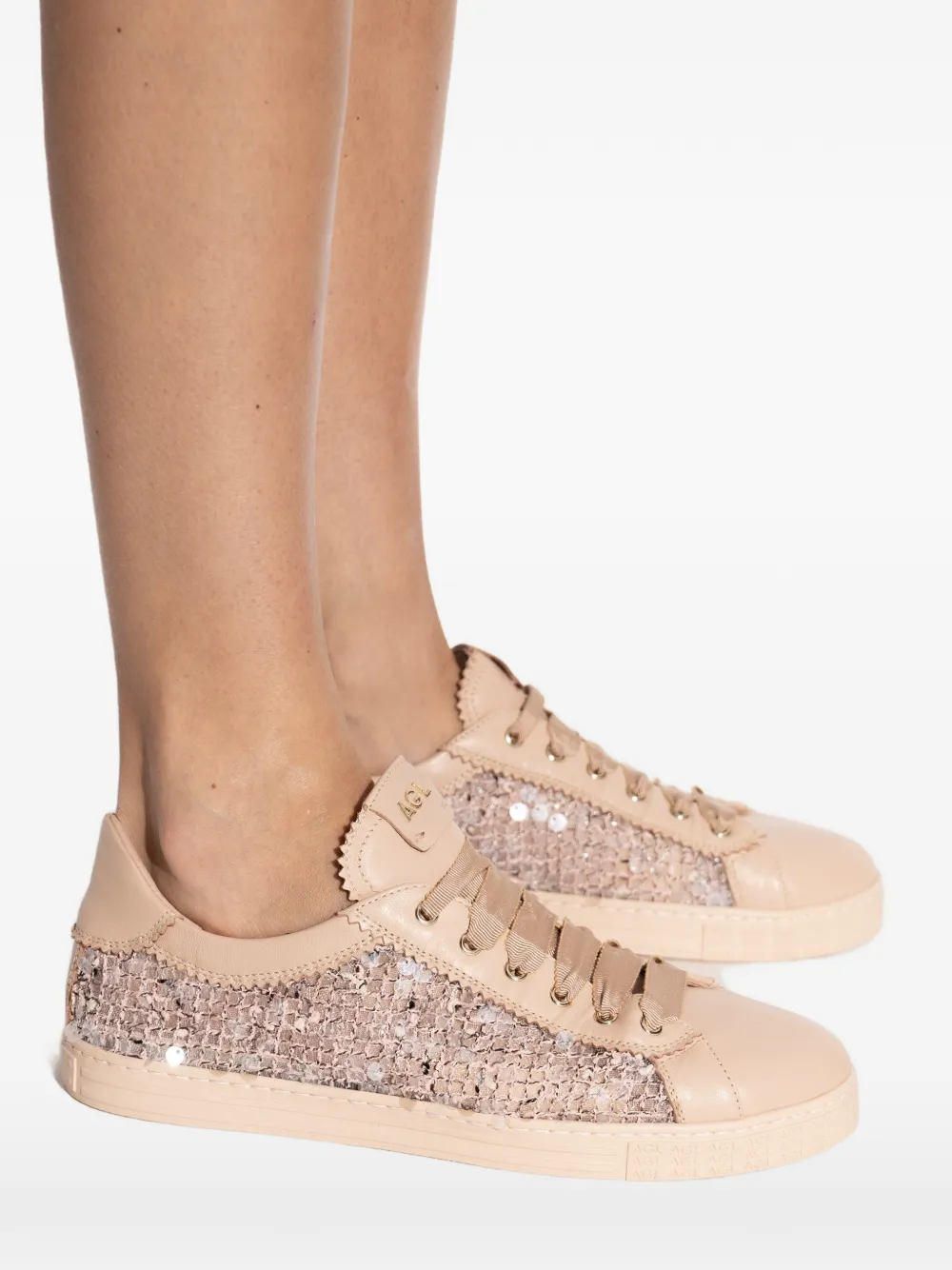 AGL sequinned leather-panel sneakers Beige