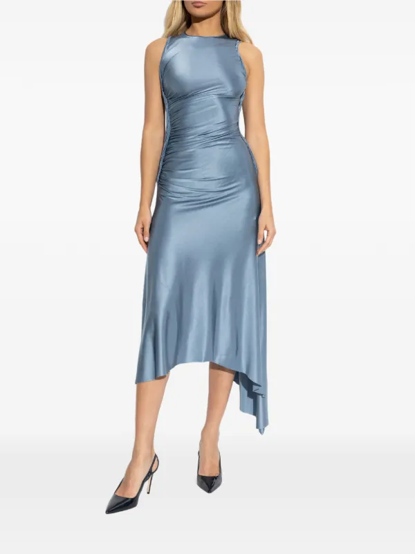 Victoria Beckham Ruched Asymmetric Midi Dress | Blue