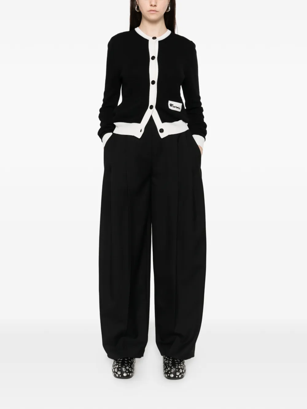  Marni Button Embroidery Cardigan - Black 