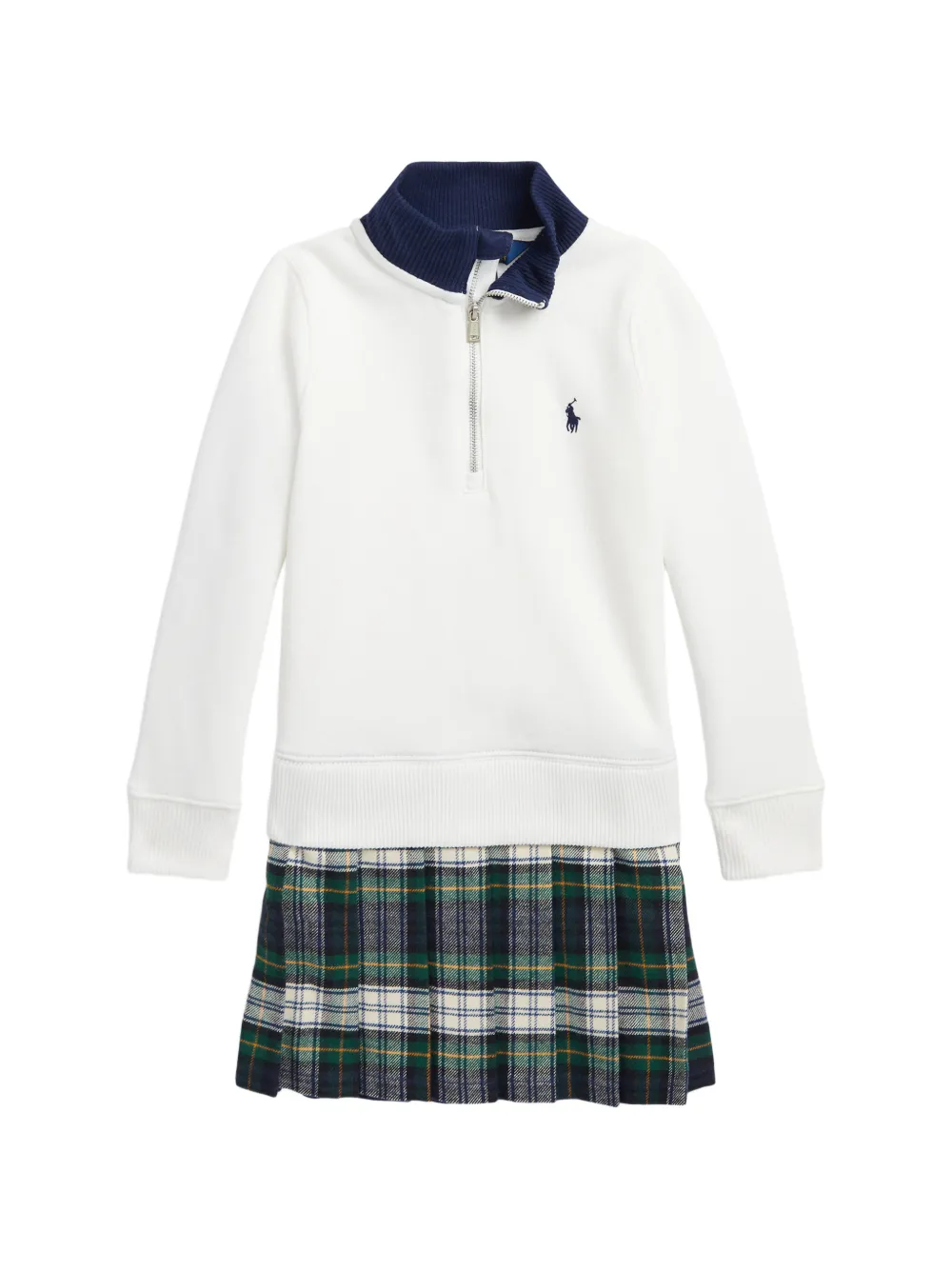 POLO RALPH LAUREN KIDS plaid-skirt quarter-zip dress - Bianco