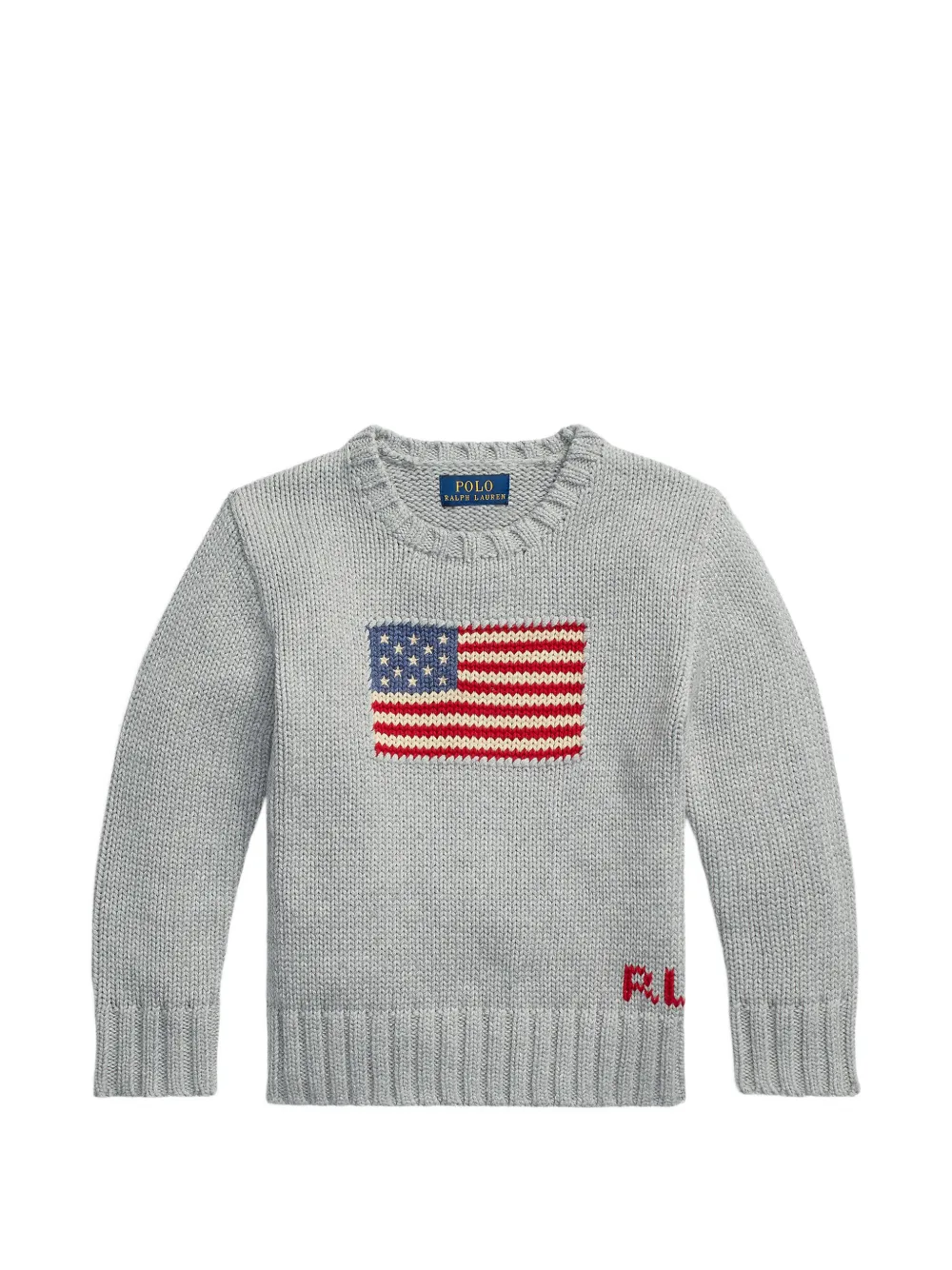 POLO RALPH LAUREN KIDS flag-intarsia chunky-knit sweater - Grigio