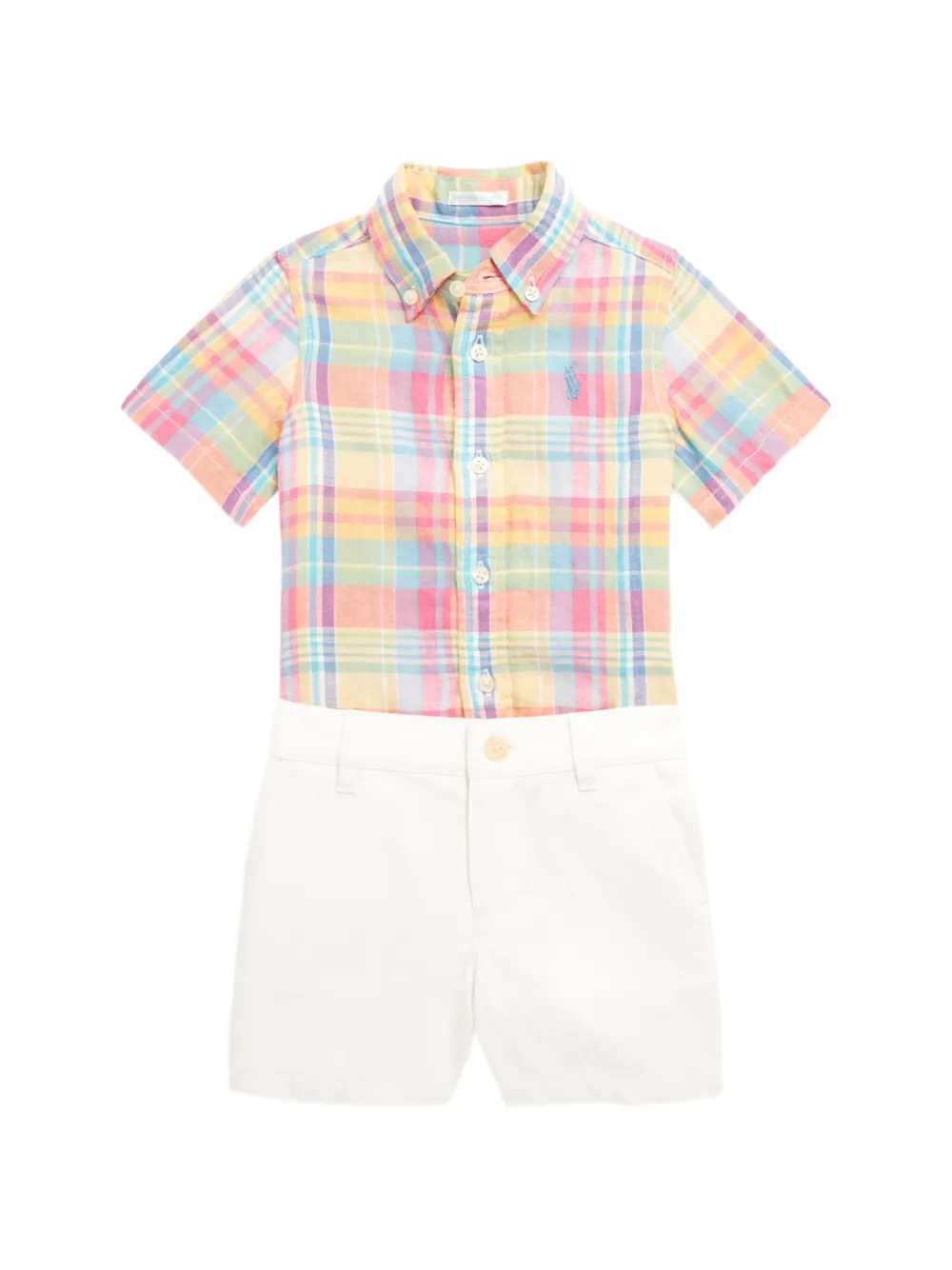 POLO RALPH LAUREN KIDS check-pattern shirt shorts set - White