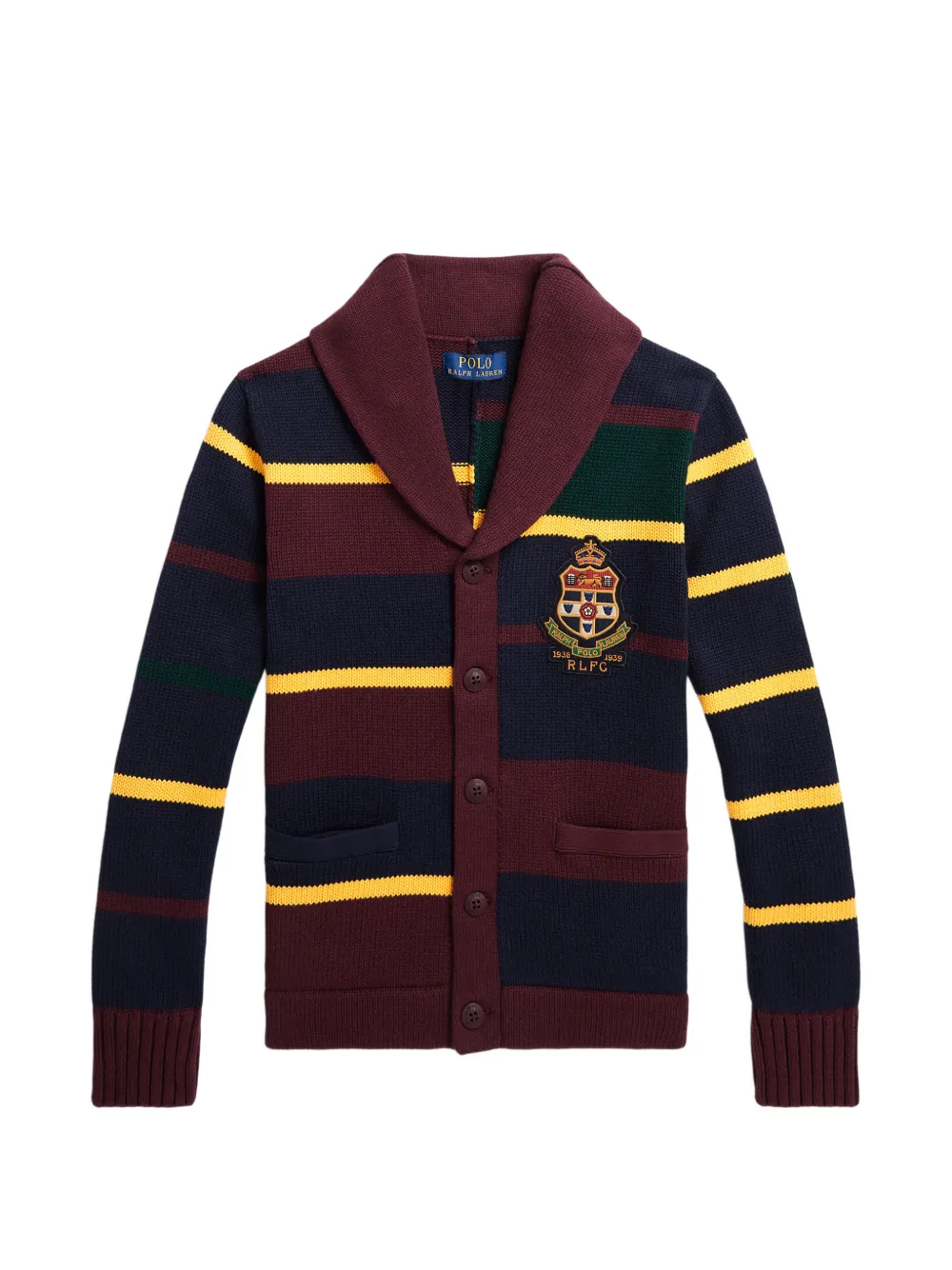 POLO RALPH LAUREN KIDS crest-patchwork striped cardigan - Blau