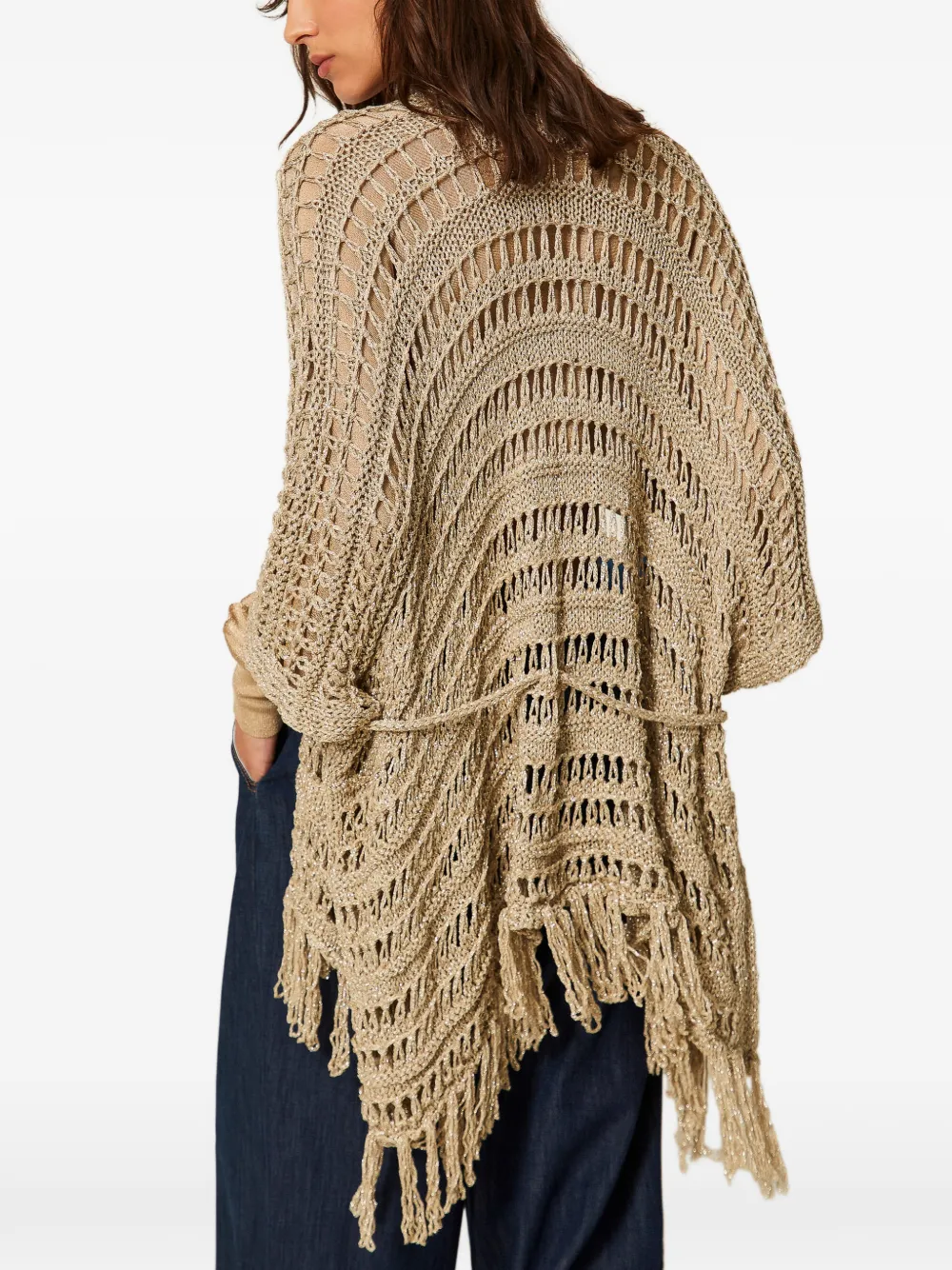  Twinset Knitted Fringed Poncho - Neutrals 