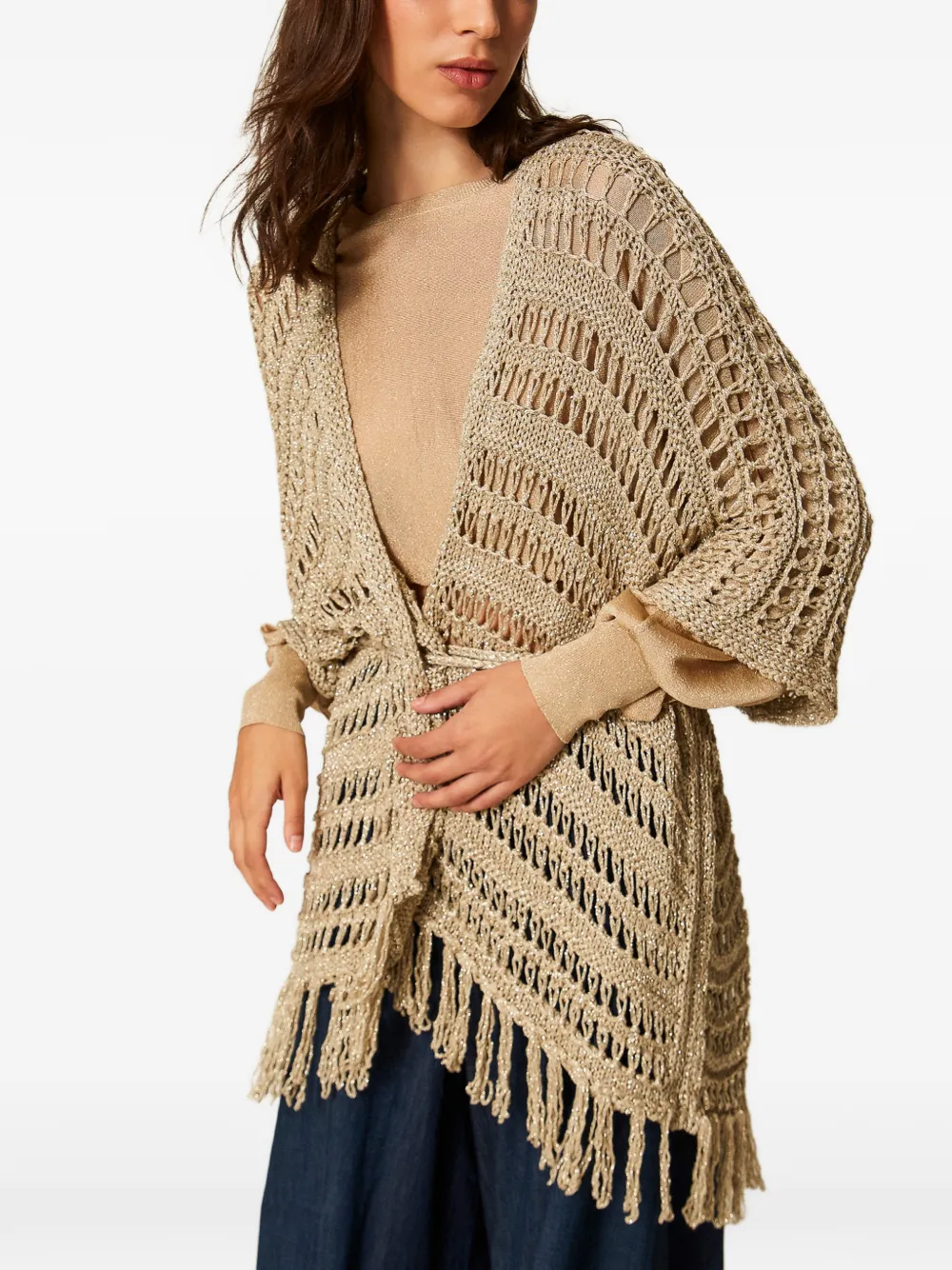 TWINSET Gestrickter Poncho mit Fransen - Nude