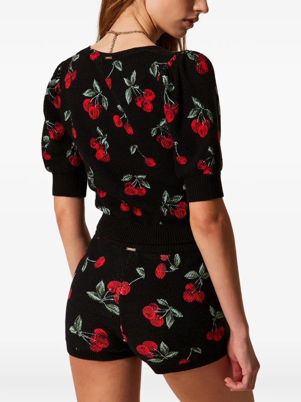 Twinset Cherry-pattern Shorts In Black