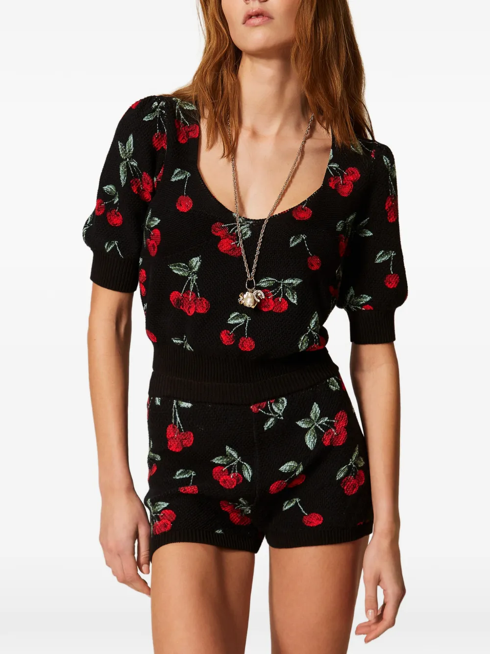 TWINSET Trui met korte mouwen en kersendetail Zwart