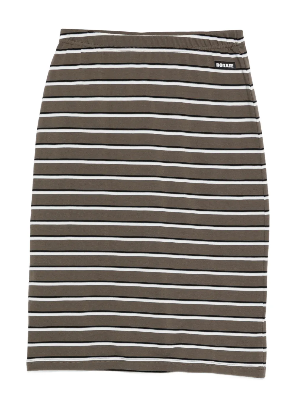 Rotate Birger Christensen Striped Logo-patch Midi Fitted Skirt In Green