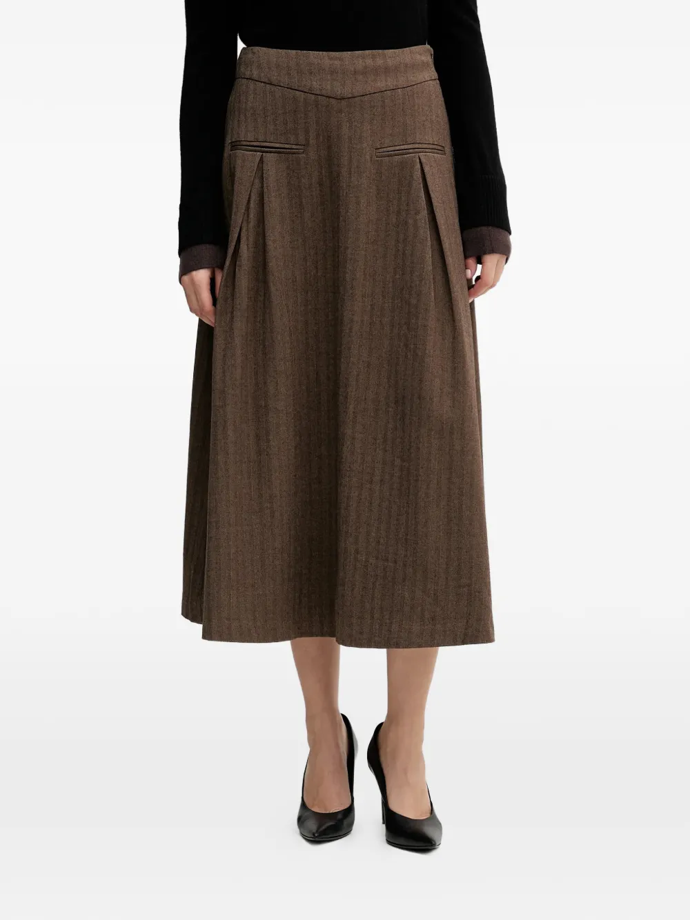 Hoss Intropia herringbone-pattern pleat midi skirt - Marrone