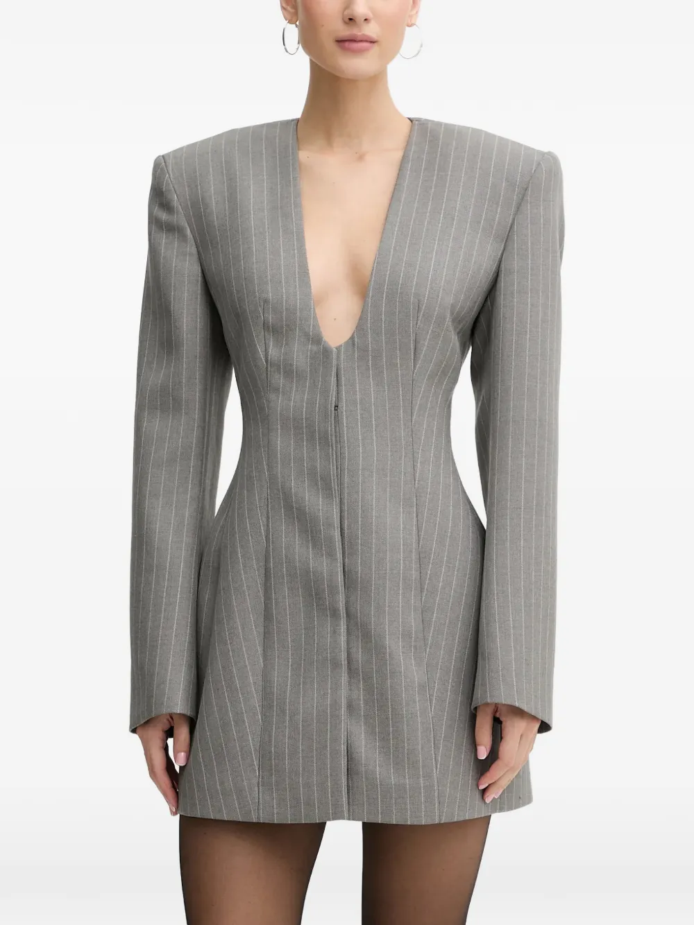 La Mania Selvie pinstripe V-neck dress - Grigio