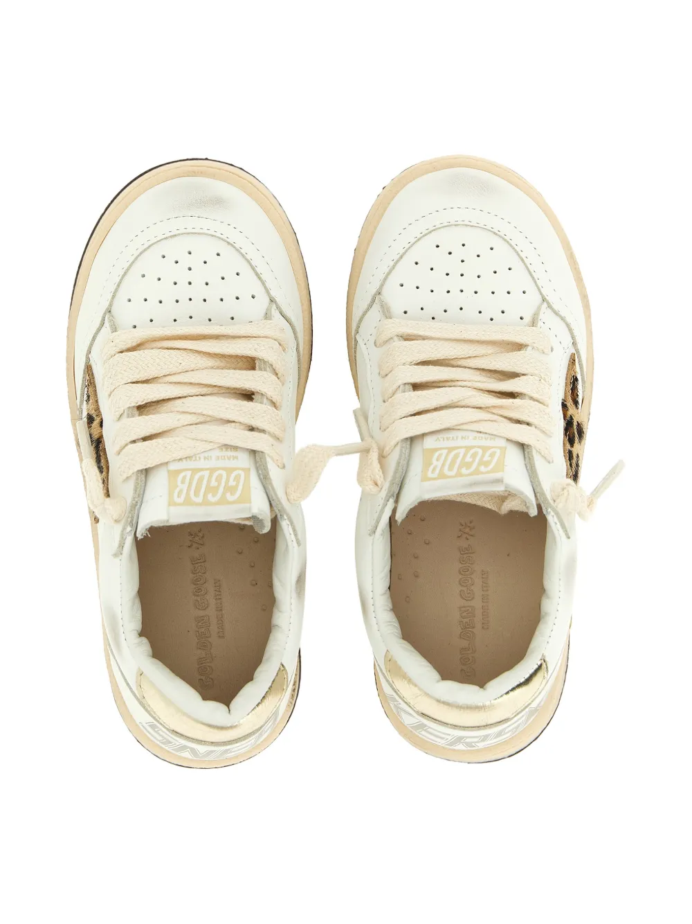 Golden Goose Kids used-effect star calf leather sneakers Wit