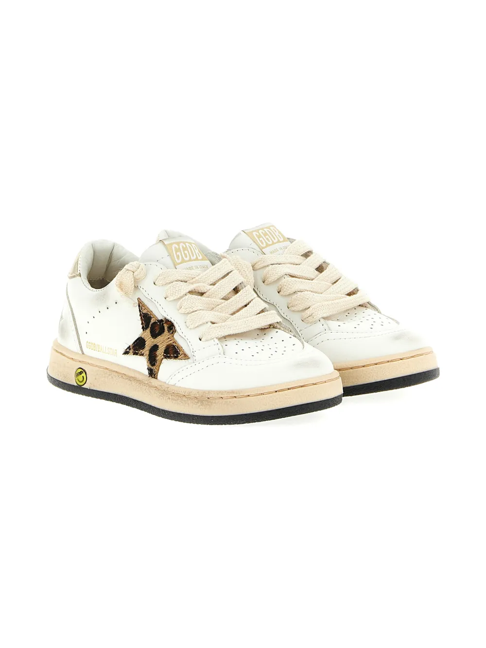 Golden Goose Kids used-effect star calf leather sneakers Wit