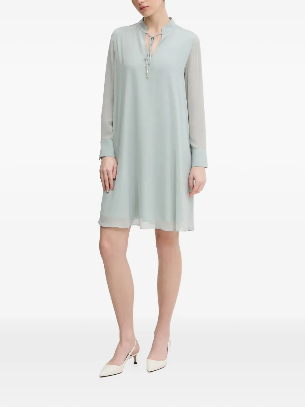 Joop Tie-neck Long-sleeve Mini Dress In Gray