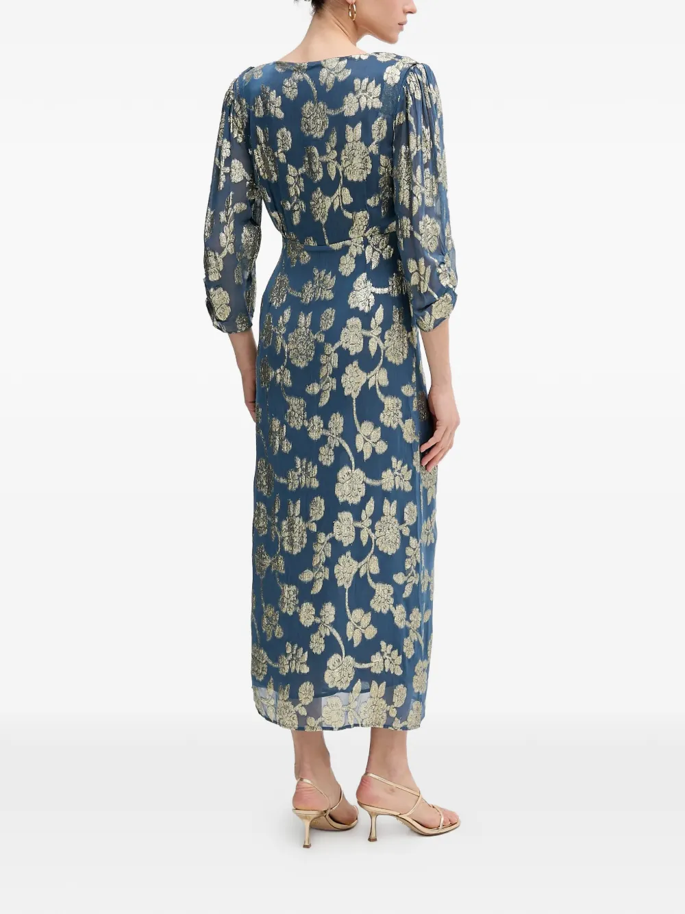  Hoss Intropia Floral-print V-neck Midi Dress - Blue 