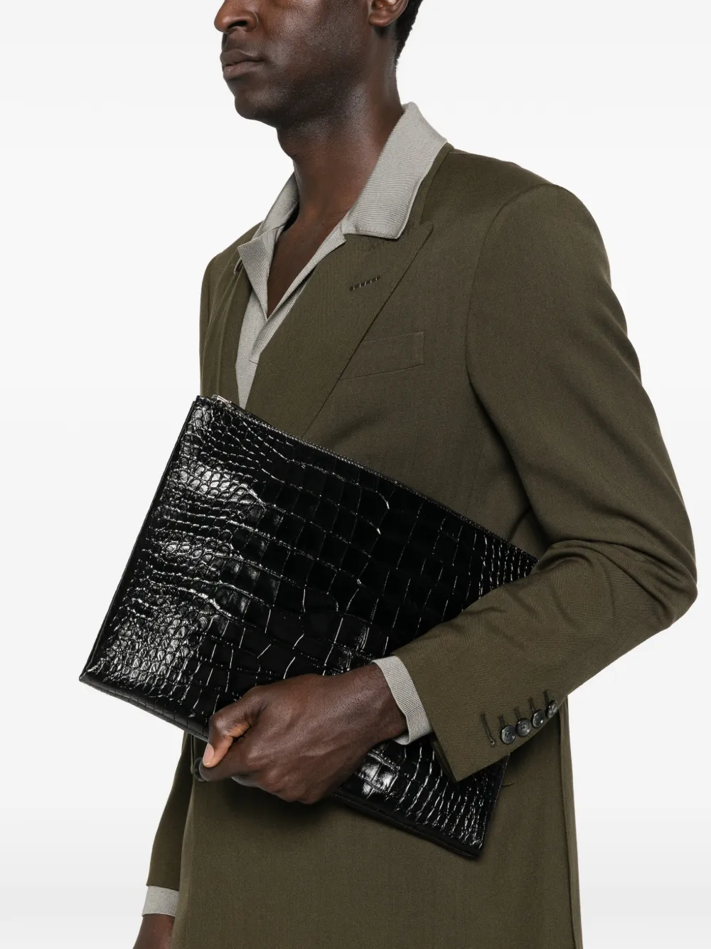 TOM FORD textured zip-closure clutch bag - Zwart