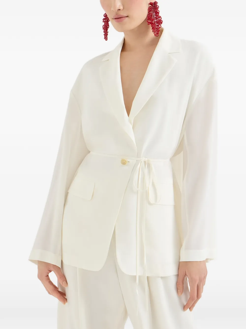 Brunello Cucinelli Blazer met enkele rij knopen en kant Wit