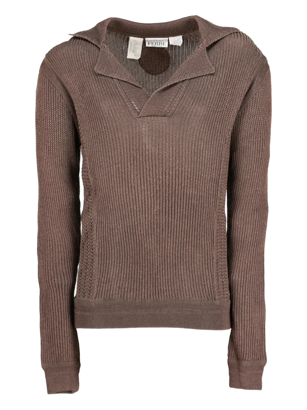 Gianfranco Ferré Pre-Owned Knitted pointed-collar sweater | Brown | Image 1