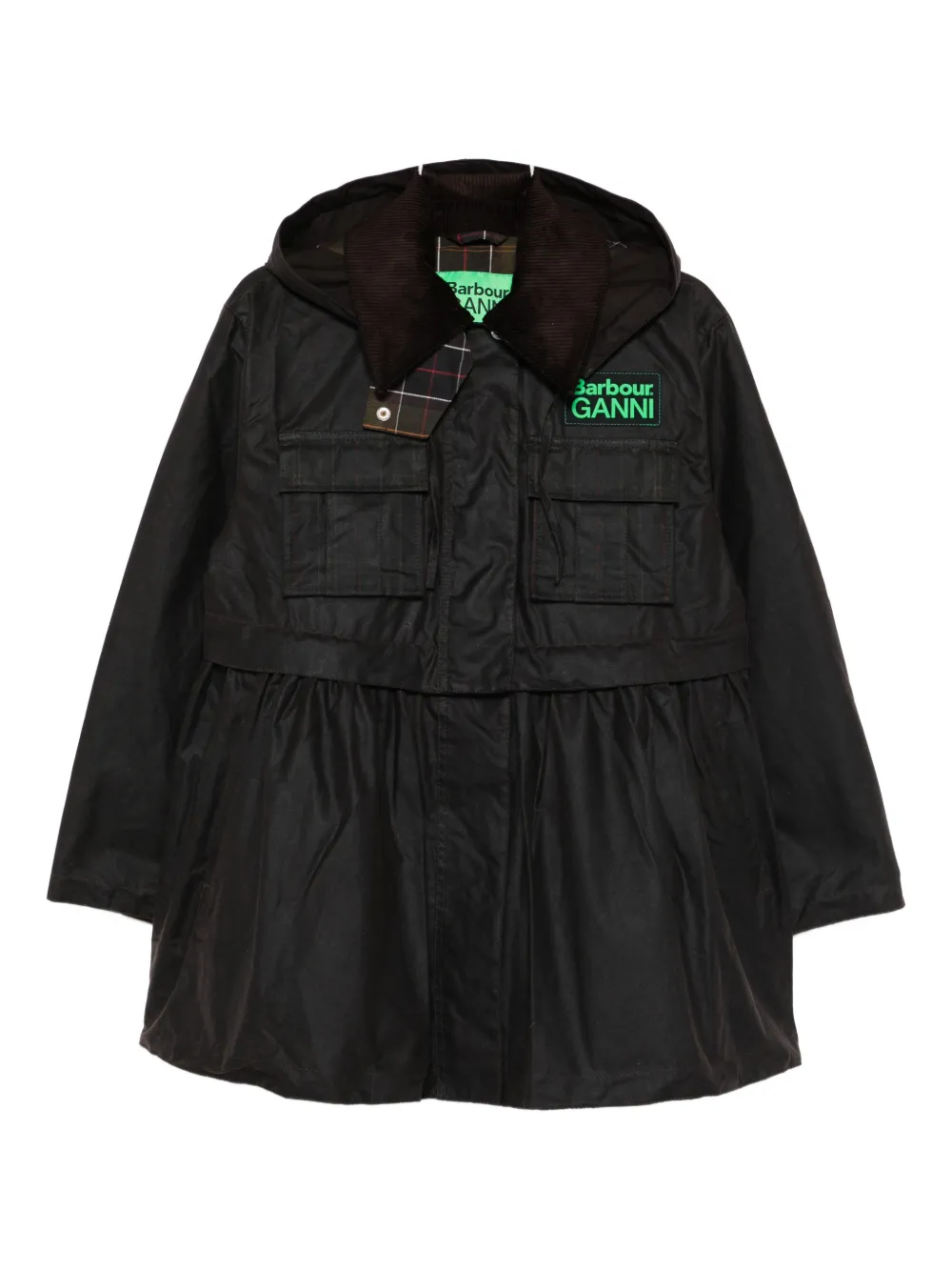 Barbour x Ganni peplum waxed coat - Marrone