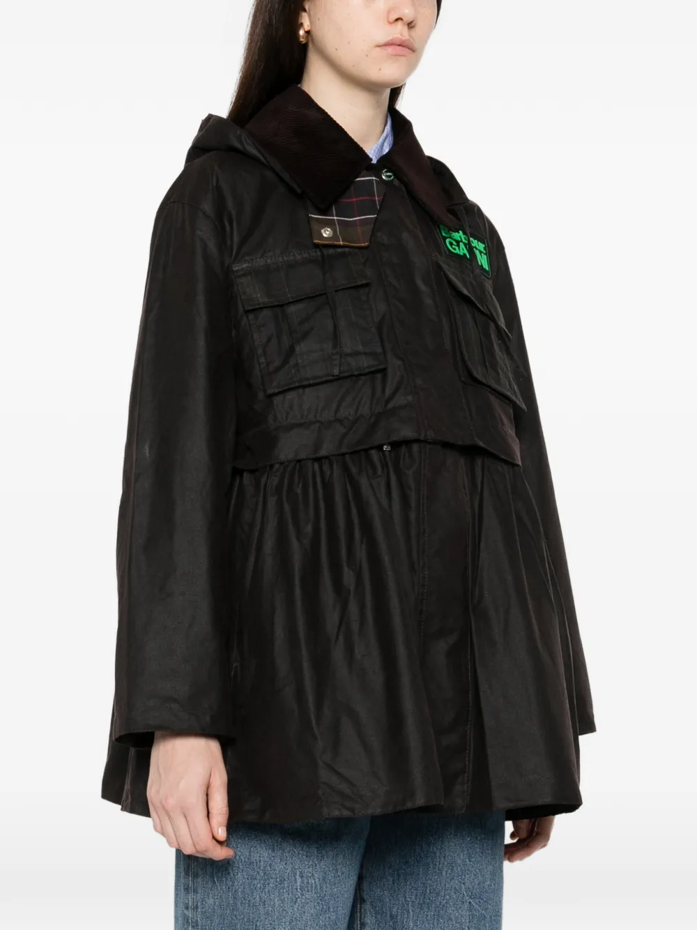 Barbour x Ganni gewaxte jas met peplum-design Bruin